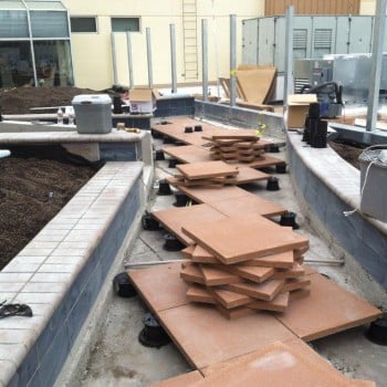 Buzon Pedestals and Concrete Pavers in Raised Garden Walkway