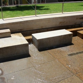 Gobi Tan Cubic Stone Granite Blocks in Fountain Courtyard