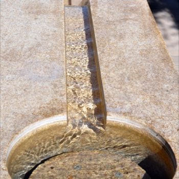 Gobi Tan Granite in Honed Finish on Top and Inside of Stair-Rill Water Feature - HDG Building Materials