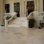 Stair Treads and Floor Tiles in Luna Cream and Luna Brown Travertine Stone
