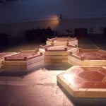 Octagonal limestone building stone mock-ups demonstrating custom fabricated architectural stone patterns.