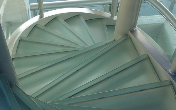 circular stairs with glass treads - textured glass pavers - HDG Building Materials