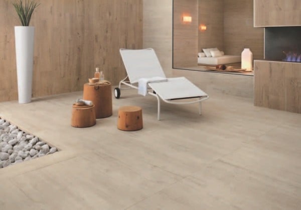 60x60 cm Vintage Pine Porcelain Pavers in Outdoor Living Environment