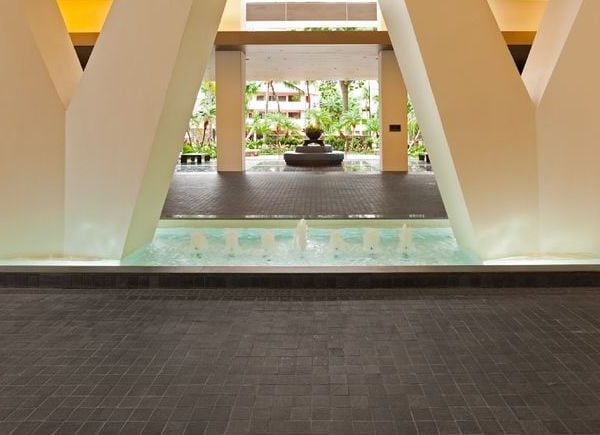 Porte-Cochere with Honed Limestone Basalt and Quartzite Flagstone Driveway Walkway - HDG Building Materials