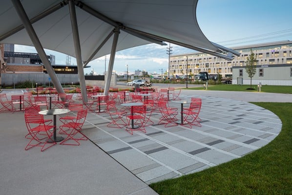 HDG Tech Fine Concrete Paver Next to Grass and Concrete