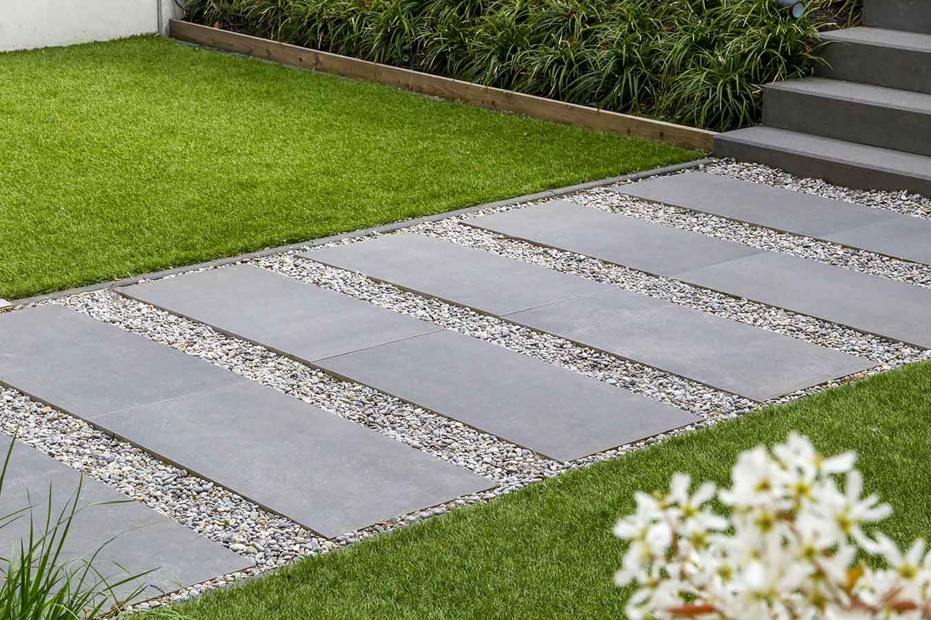 Gravel Laid Ave Blue Limesetone Look Porcelain Pavers