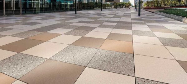 Metro Rust Porcelain Paver Mixed with Metro Brown Metro Tan and Terra Gravel