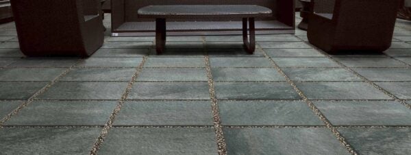 Outdoor Seating Area with Fusa Grey Porcelain Pavers Laid on Gravel copy