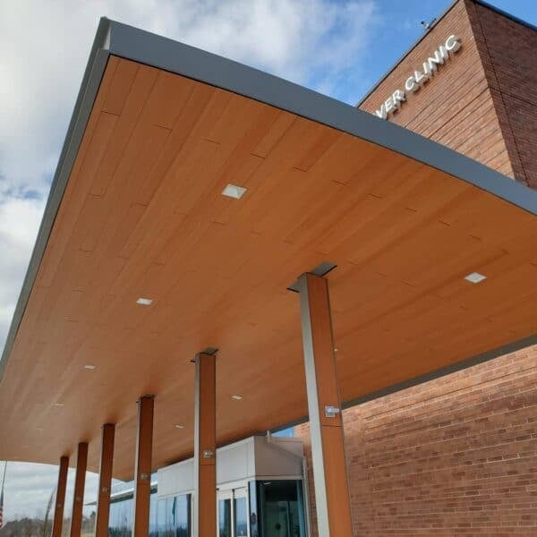 Resysta Rice Hull Composite Cladding and Decking on Soffits at Vancouver Clinic Project