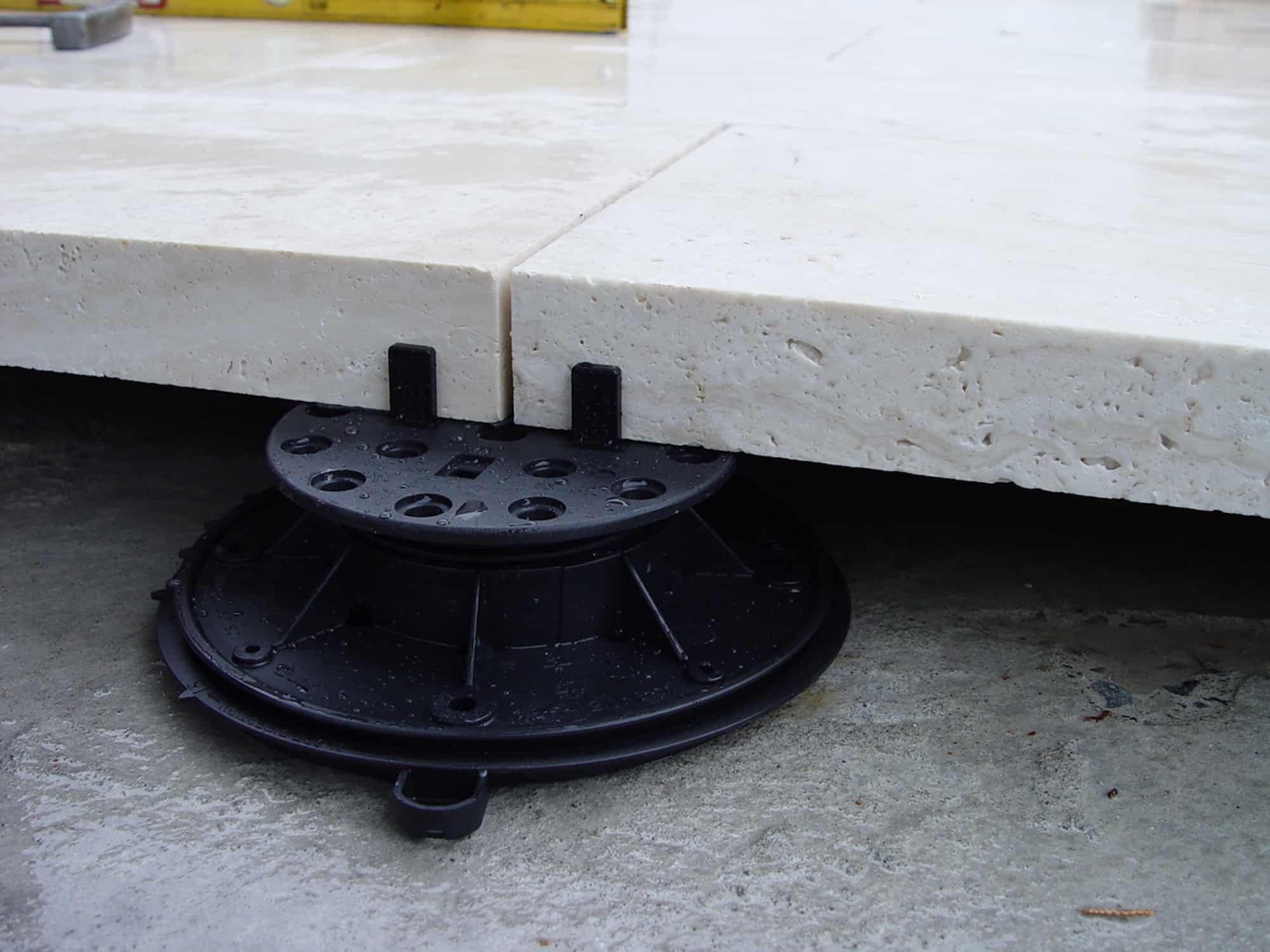 Travertine Stone Slab Pavers Over Buzon Pedestals