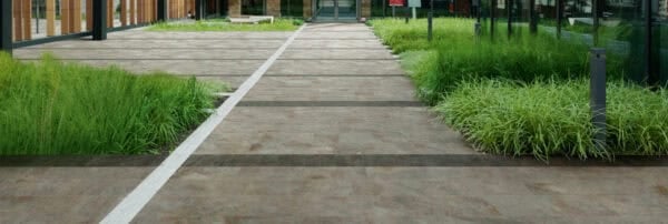 Public Space with Gravo-Titanium Stone Look Porcelain Pavers feature