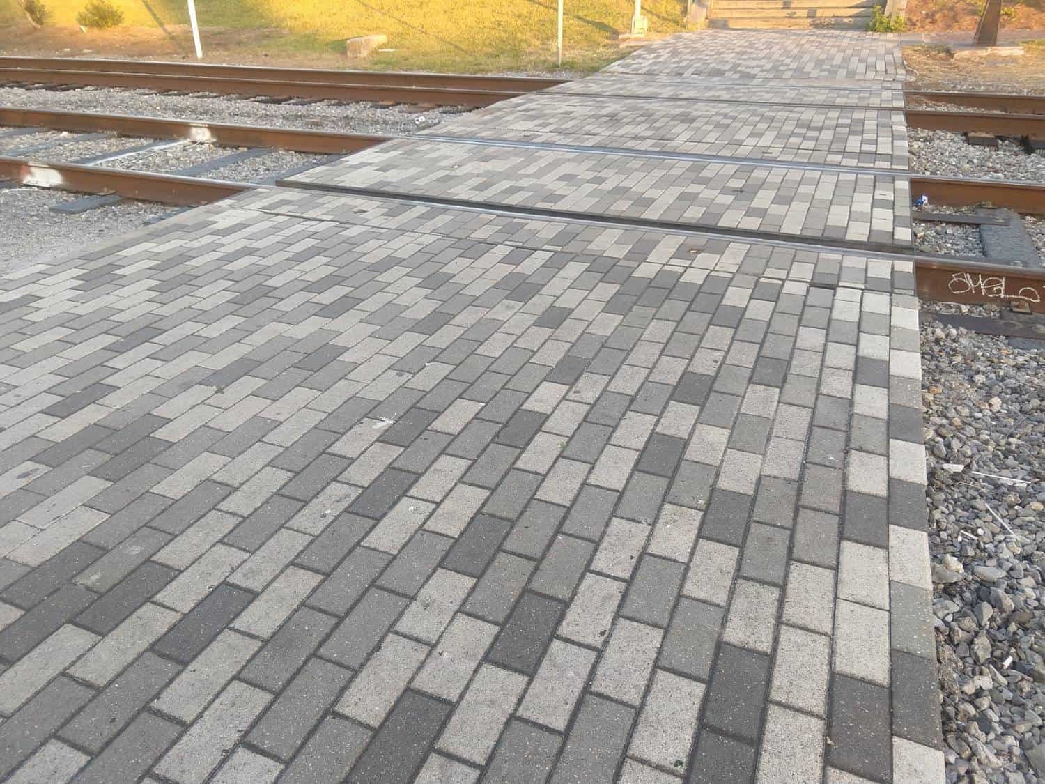 Concrete Pavers Between Trolley Tracks