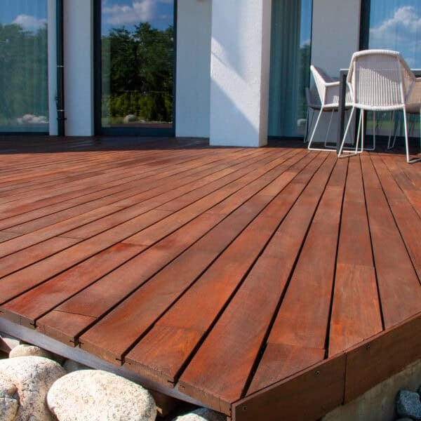 Ipe Wood Decking and Siding Seen Here in Low Profile Traditional Joist Based Deck