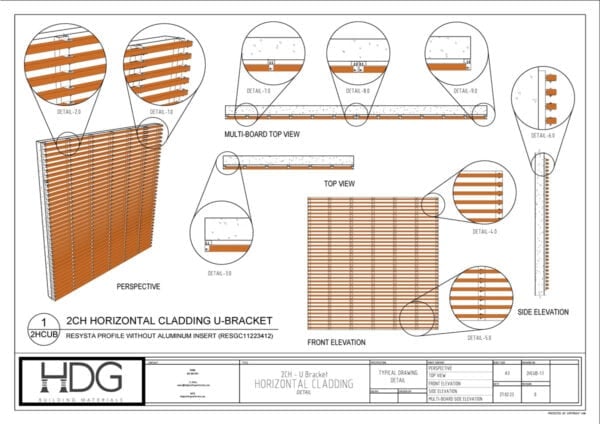 Thumbnail Image of Resysta Technical Drawing for 2CH Resysta Profile without Aluminum Insert For Horizontal Cladding, U-Bracket Detail PDF