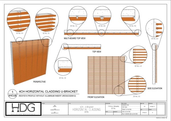 Thumbnail Image of Resysta Technical Drawing for 4CH Resysta Profile without Aluminum Insert, For Horizontal Cladding with U-Bracket PDF