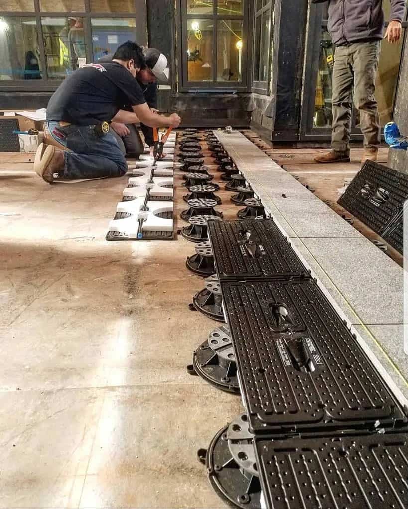 Commercial Application for Pedestal Paver Snow Melt System with Porcelain Pavers Mounted on Buzon Pedestals and Therma-HEXX ThermaPANEL Units