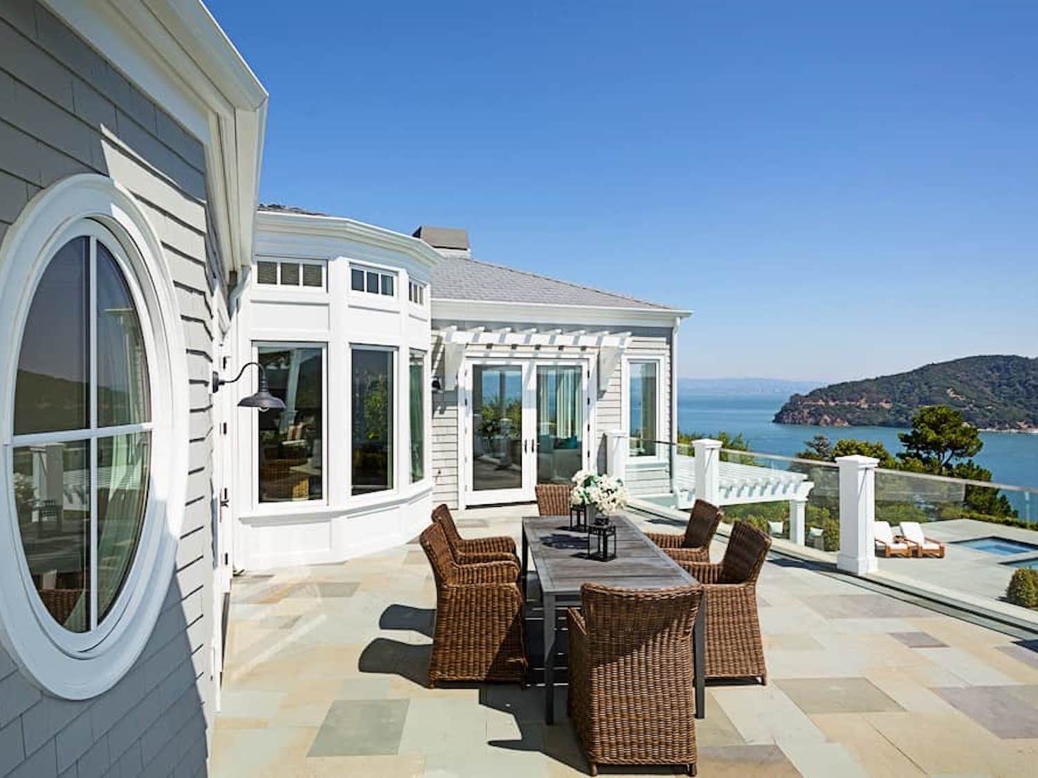 Granite-look stone porcelain paver terrace with Buzon pedestals in San Francisco.