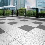 Rooftop deck with Terra White granite-look porcelain pavers