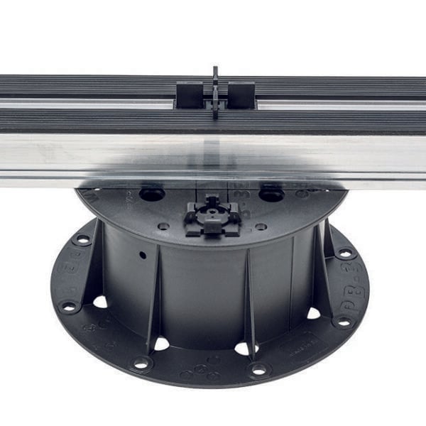 U-BRS tabs installed on E-BRS Easy Rail System attached to PB-Series Buzon pedestal.