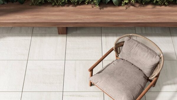 Marmo White Porcelain Pavers on patio with seating.