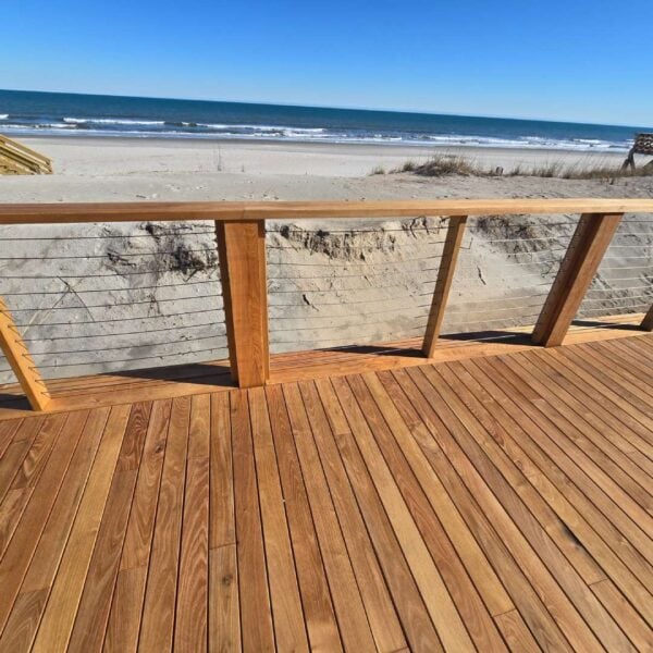 Marine boardwalk featuring Black Locust decking, railing, and posts.