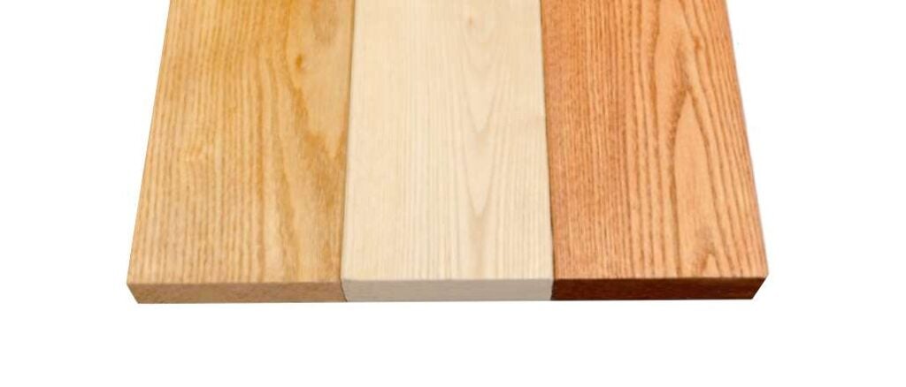Sassafras wood samples finished with Robi Oil, natural finish, and Robi Blend, shown left to right.